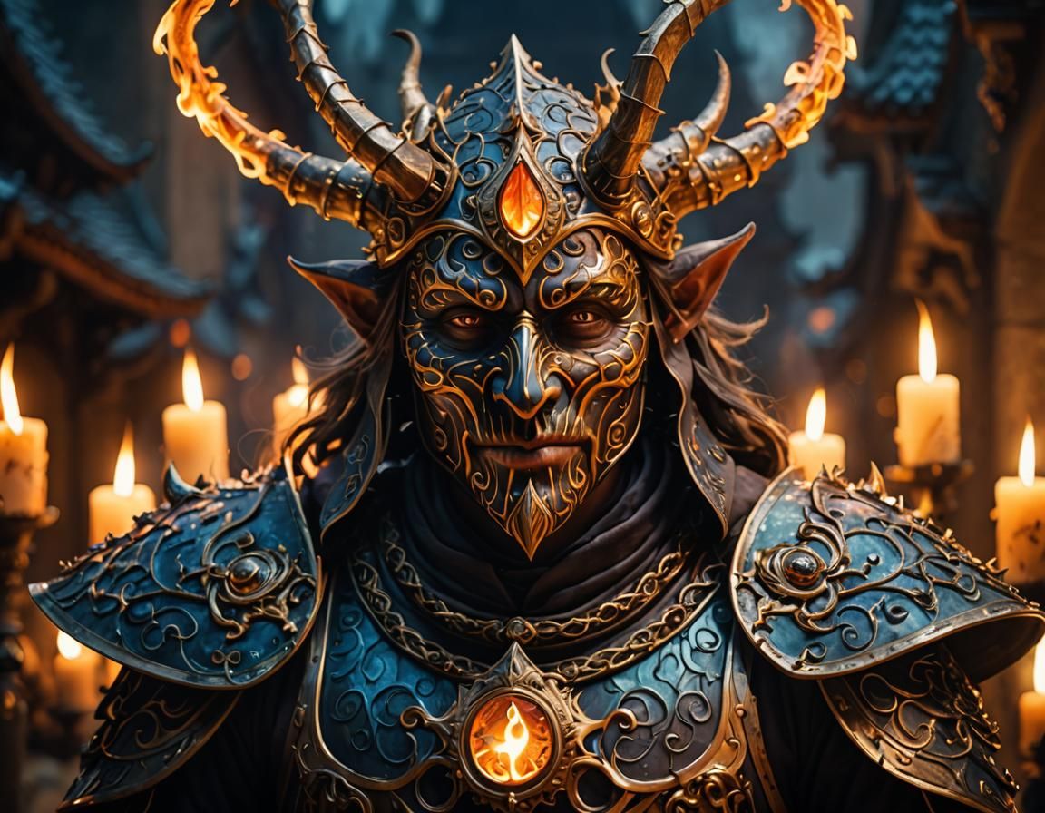 Grotesque Battle Mage in Mask, Detailed Armor