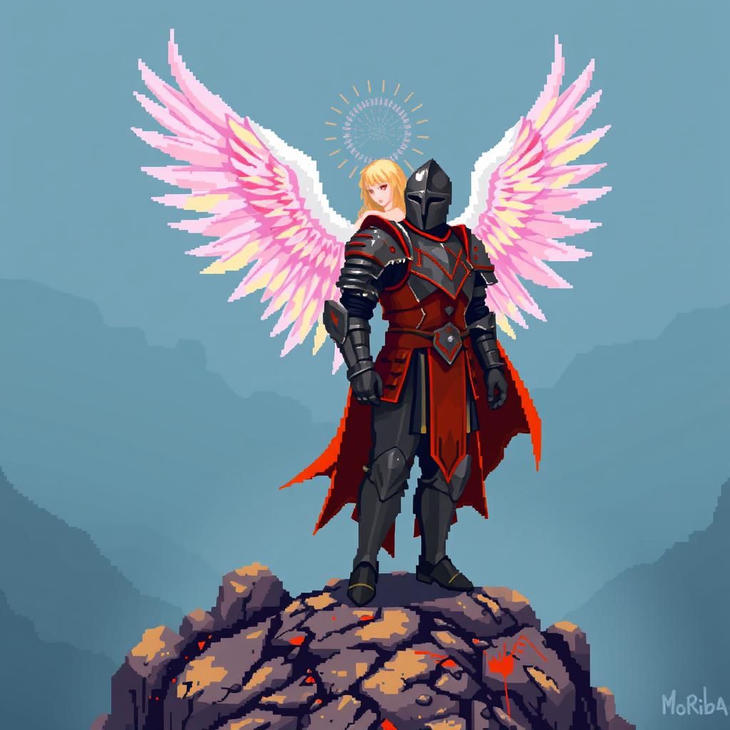 8-Bit Knight and Angel on Misty Peak