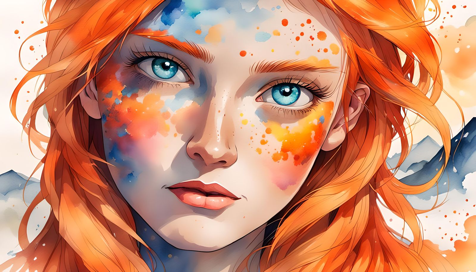 Regal Norwegian Queen with Vibrant Orange Hair and Blue Eyes