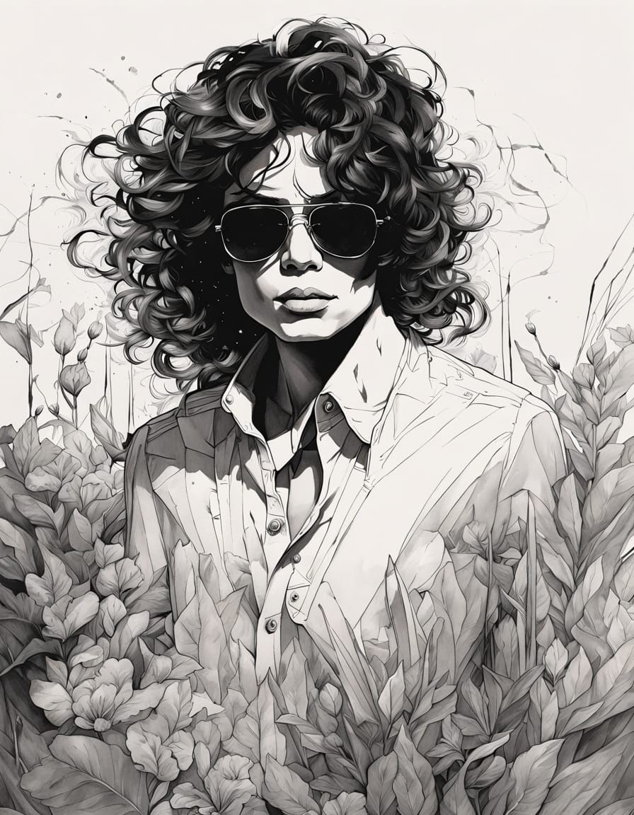 Minimalist 2.5D Manga Portrait with Retro Splash Art