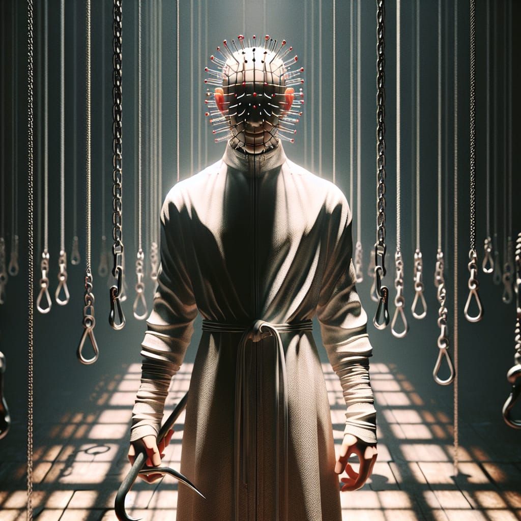 Cenobite Figure with Meat Hook in 3D Rendering