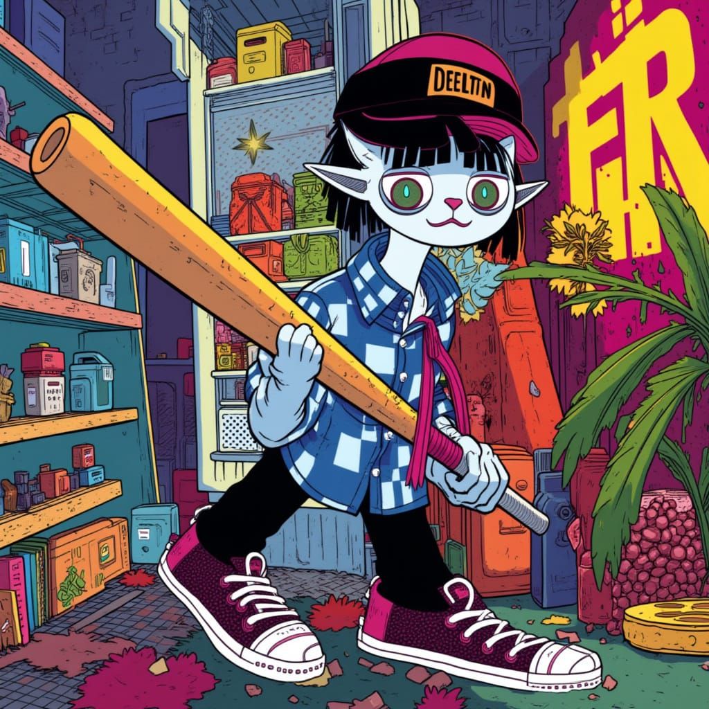 Cartoon Cat Mischief in Graffiti Art Style