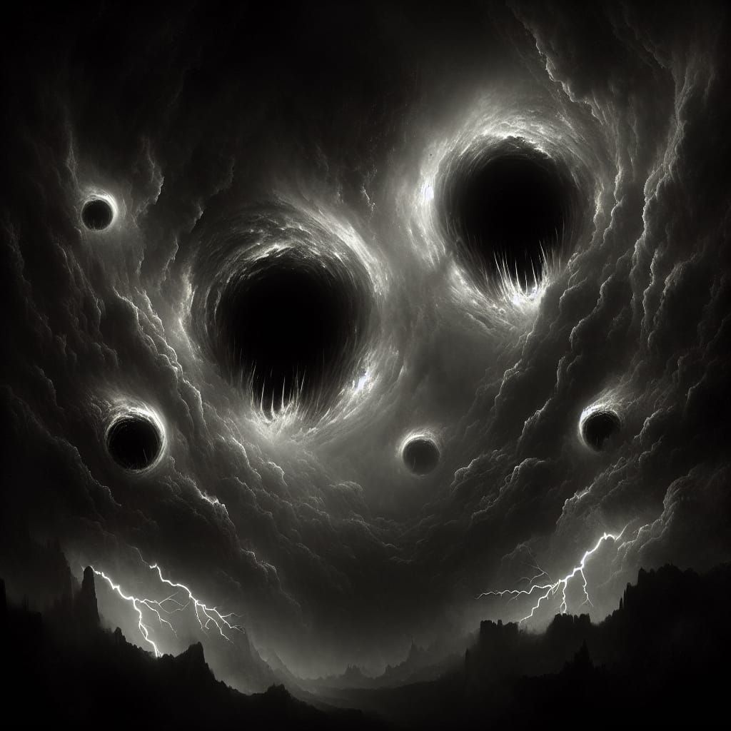 Eldritch Black Circles in a Tornadic Sky
