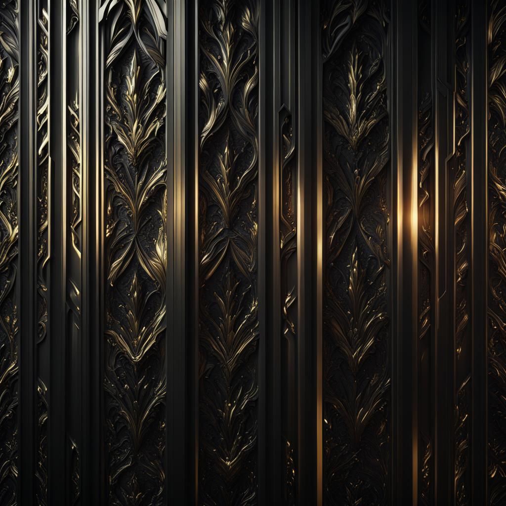 Intricate Black Metallic Wallpaper in Matte Painting Style