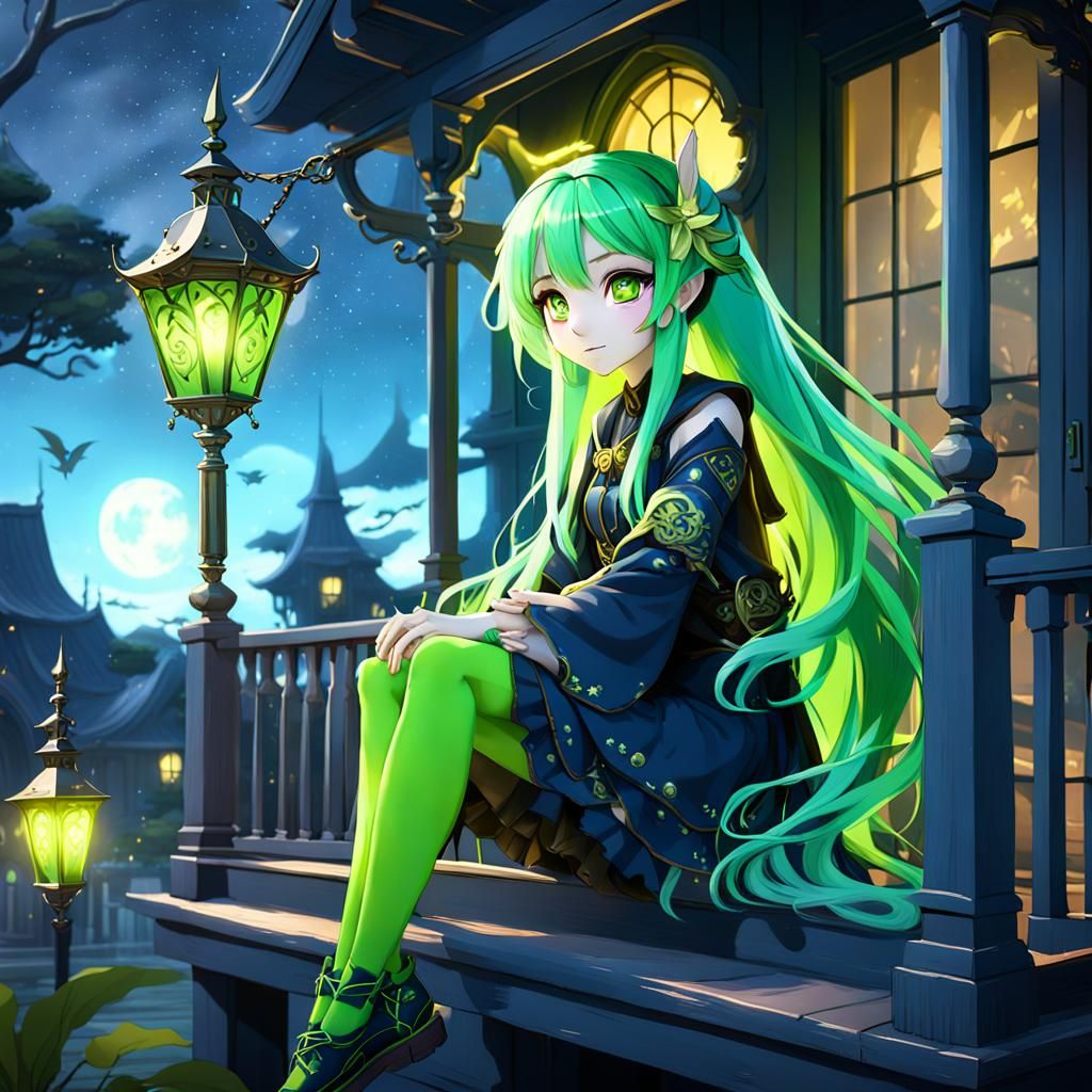 Anime Girl with Luna Moth, Detailed Digital Art