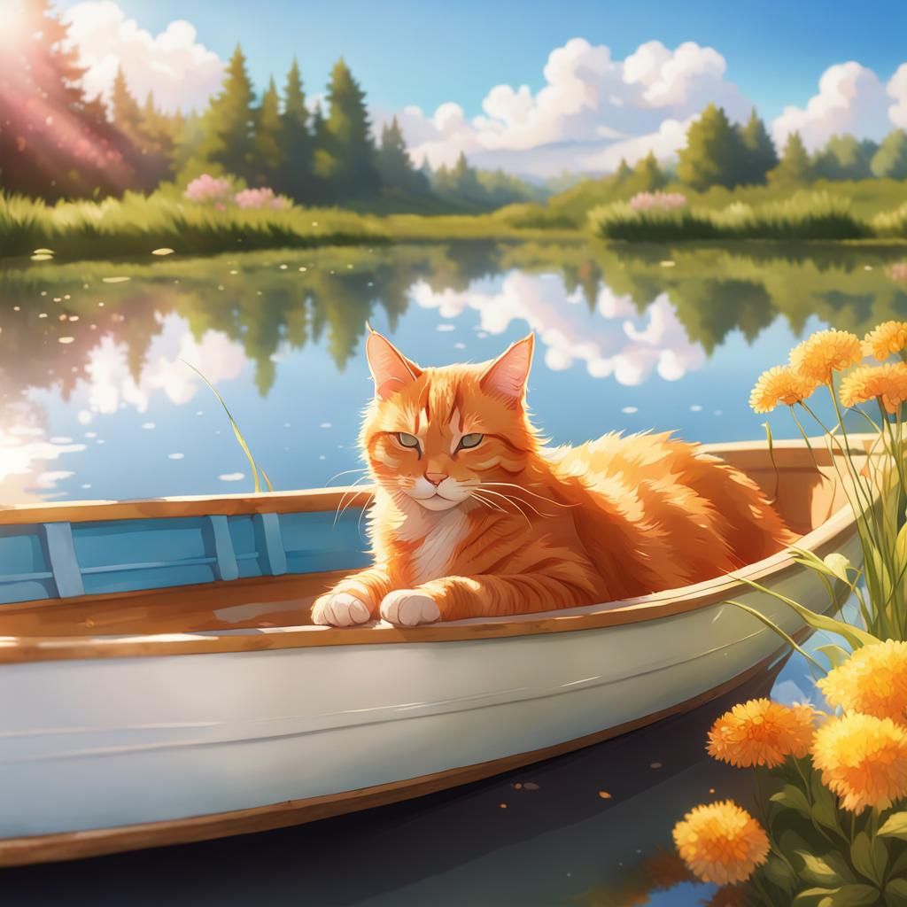 Ginger Cat Sleeping: Watercolor Ghibli Style