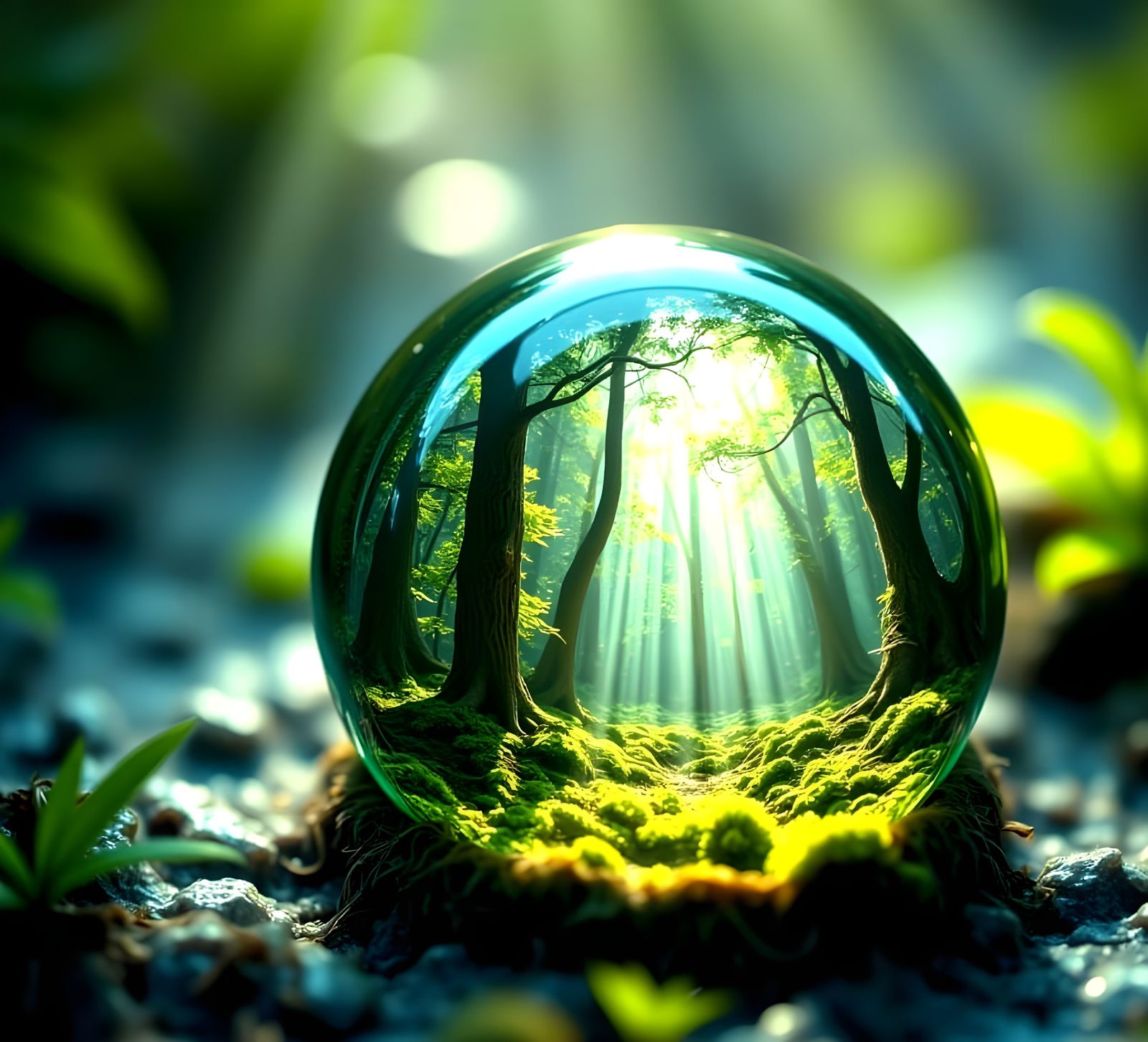 Microscopic Forest Ecosystem Within Water Droplet