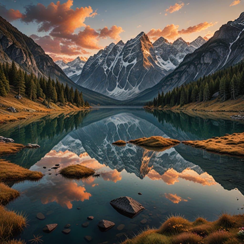 Vibrant Mountain Landscape with Serene Lake
