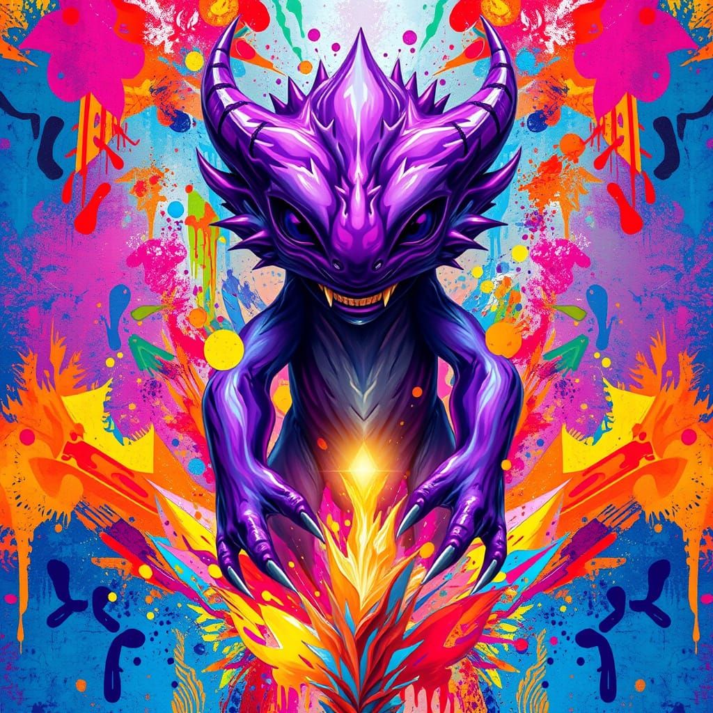 Vibrant, High-Contrast Purple Creature in Digital Art Style