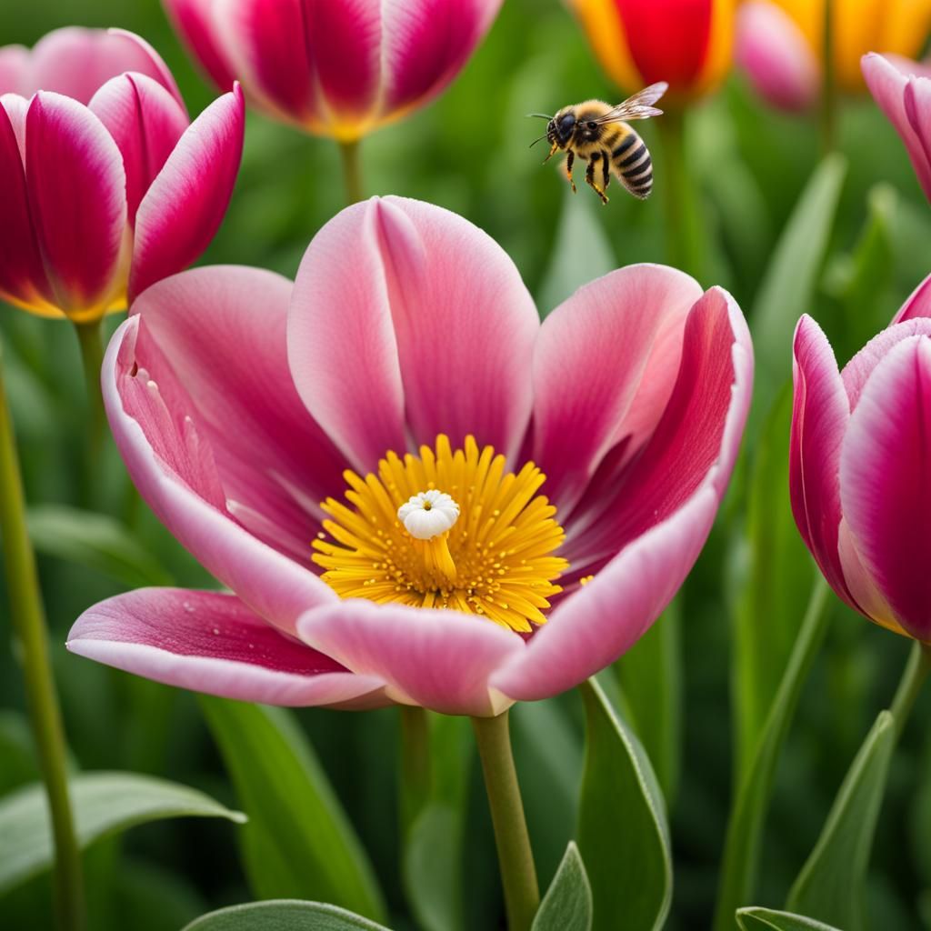 Hybrid Tulip-Daisy Flower in Morning Garden