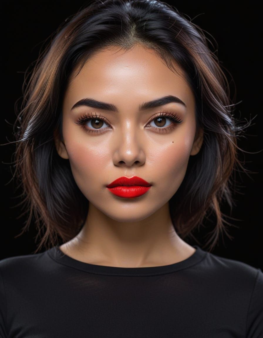 Portrait of Indonesian Woman with Red Lipstick