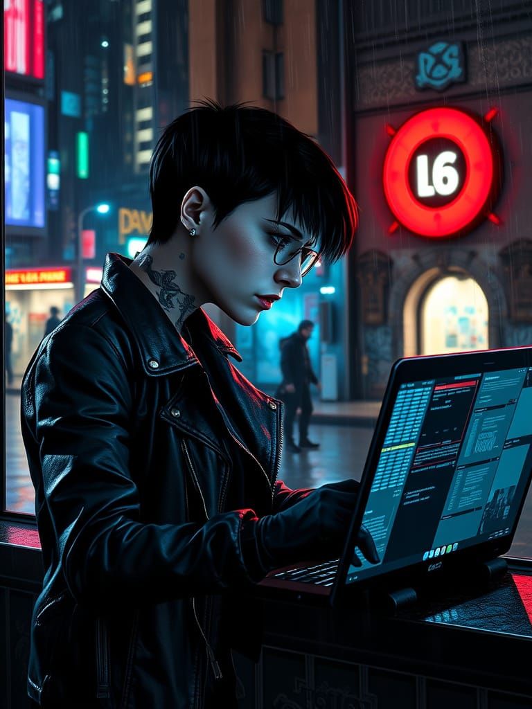 Cyberpunk Lisbeth Salander in Hyper-Detailed Digital Paintin...