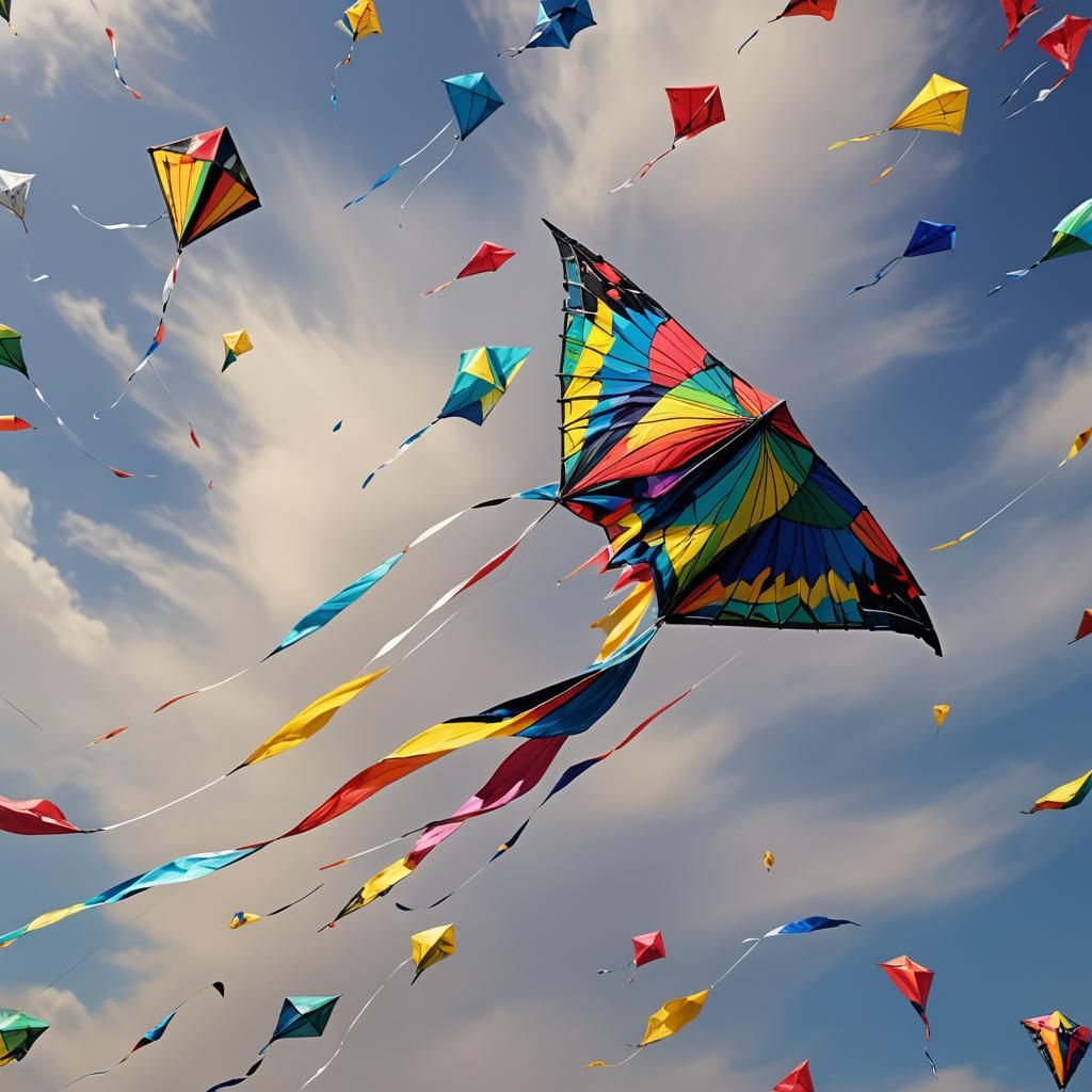 Hyperrealistic Kite Floating in Air, Splash Art