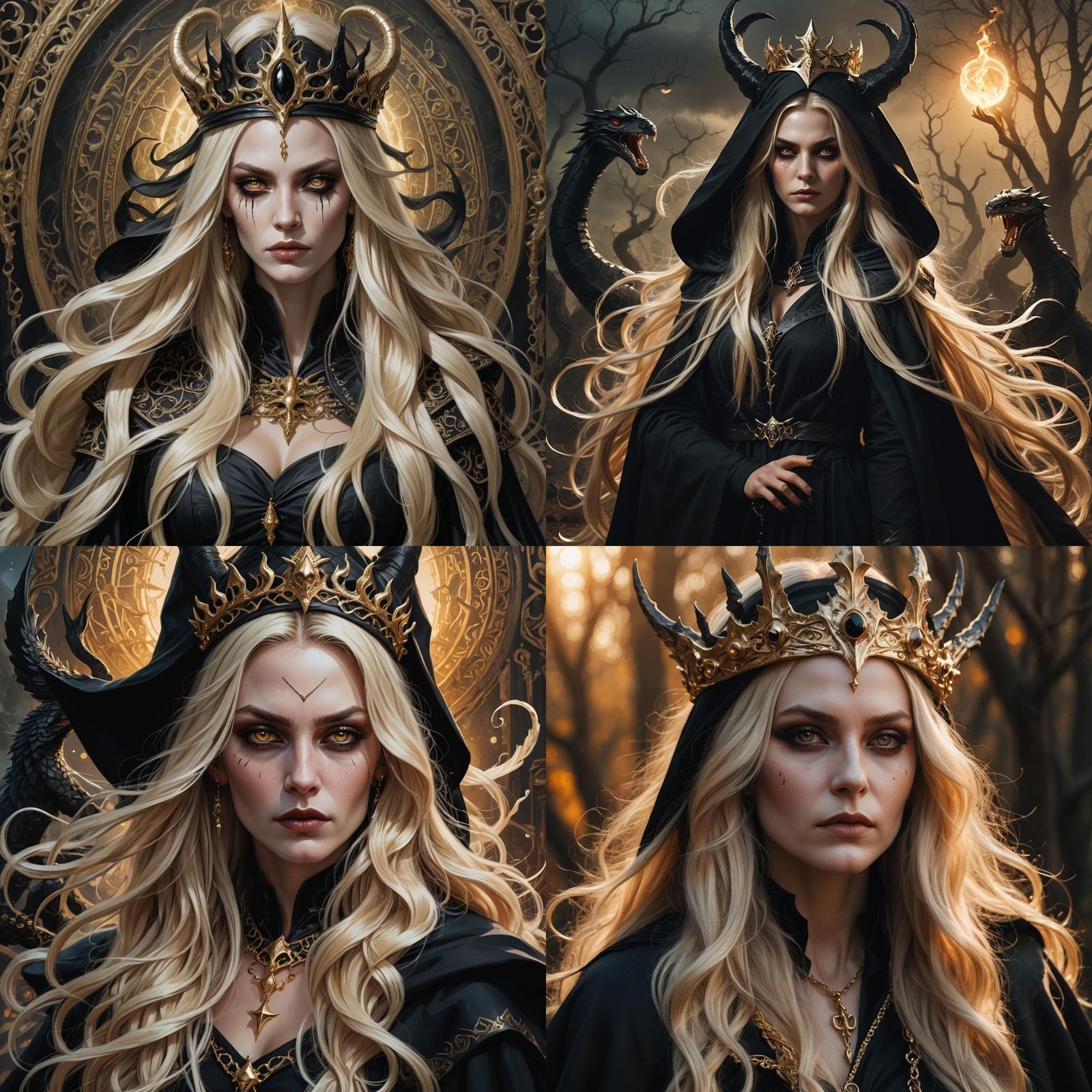 Surreal Blonde Witch with Cobra, Matte Painting