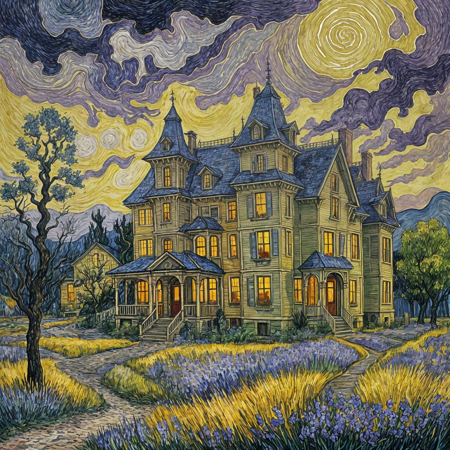 Haunted House in Gouache Impressionist Style
