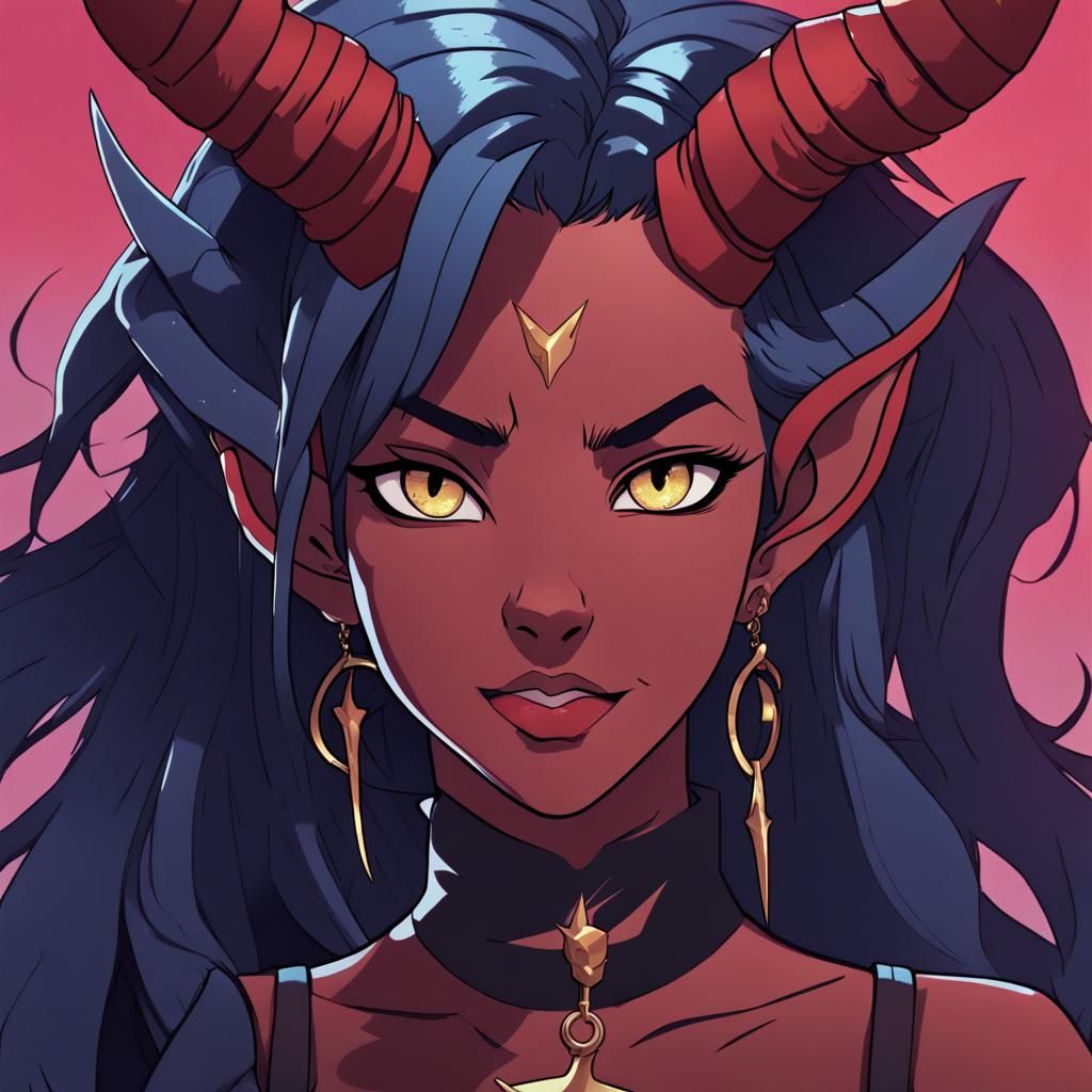 Tiefling Rock Star Adolescent in Anime Style