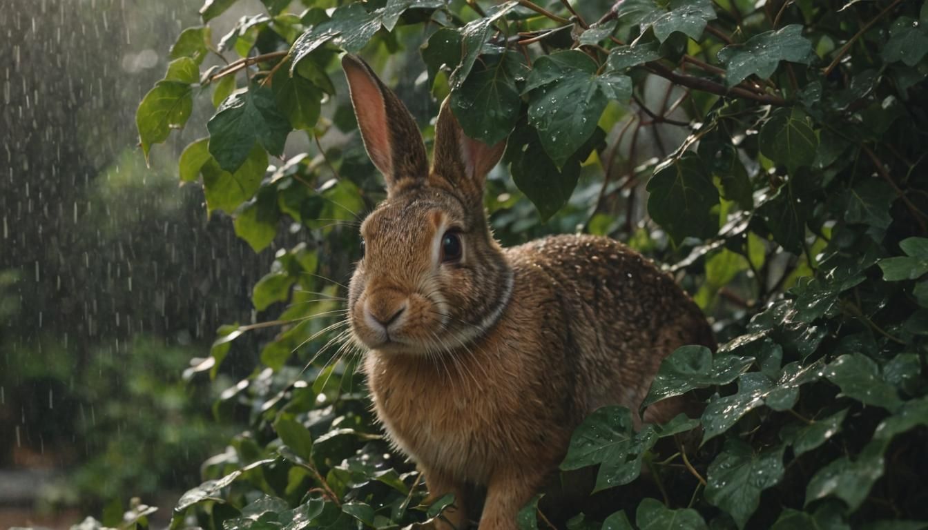 A Rabbit's Moody Refuge Under Autumn's Golden Glow
