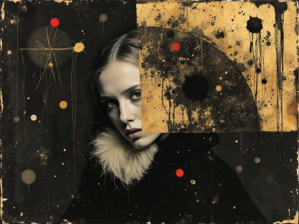 Ethereal Gothic Woman Portrait in Watercolor and Ink