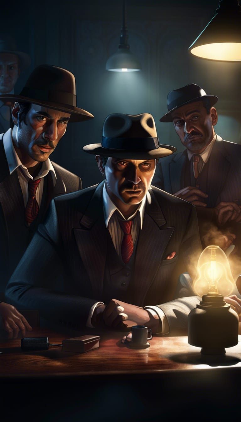 Bandits Gather in Smoky Room: Hyperrealistic Concept Art