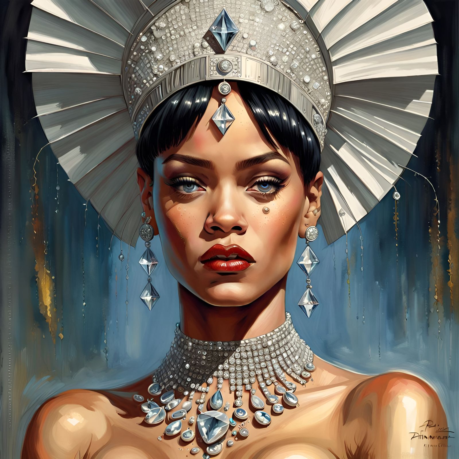 Diamond-Adorned Portrait in Hyperrealistic Style