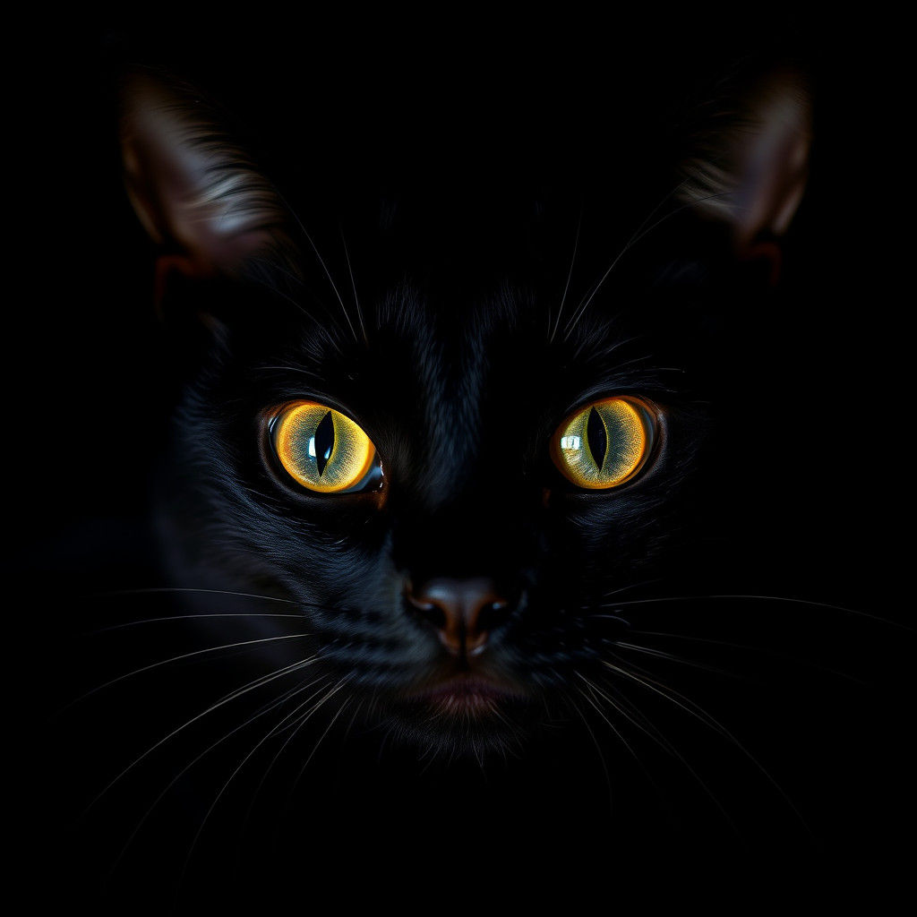 Black Cat Eyes Glowing in the Dark