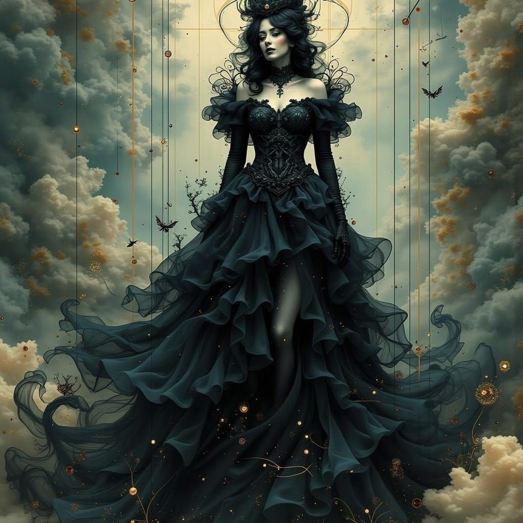 Gothic Figure in Surreal Art Nouveau Setting
