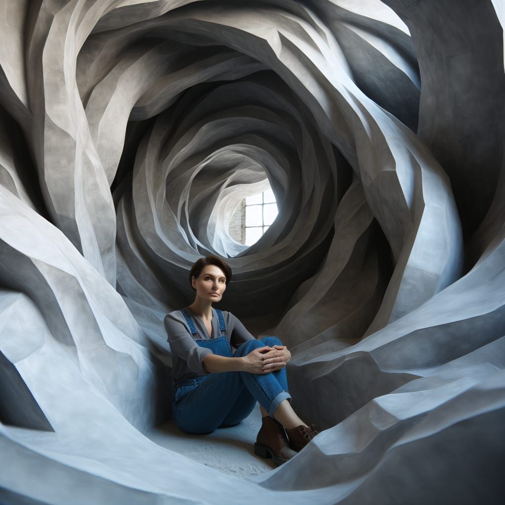 Sculptor Enveloped by Her Own Masterpiece