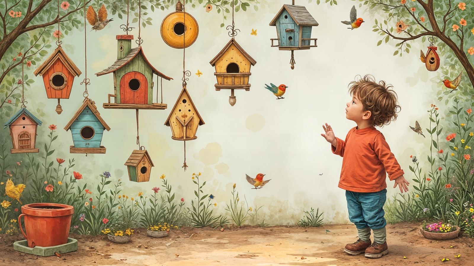 Birdhouse Wall in Child's Playroom