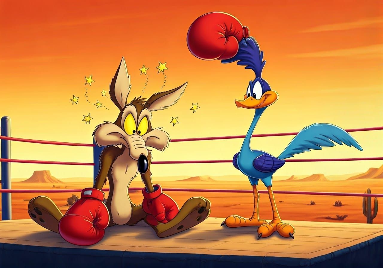 Looney Tunes Boxing Match in Desert