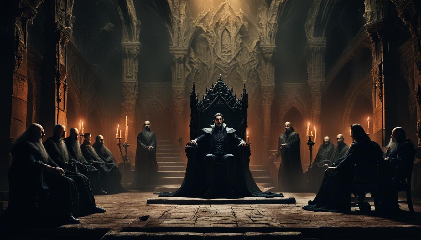 Dracula in Throne Room: Dark Fantasy Concept Art