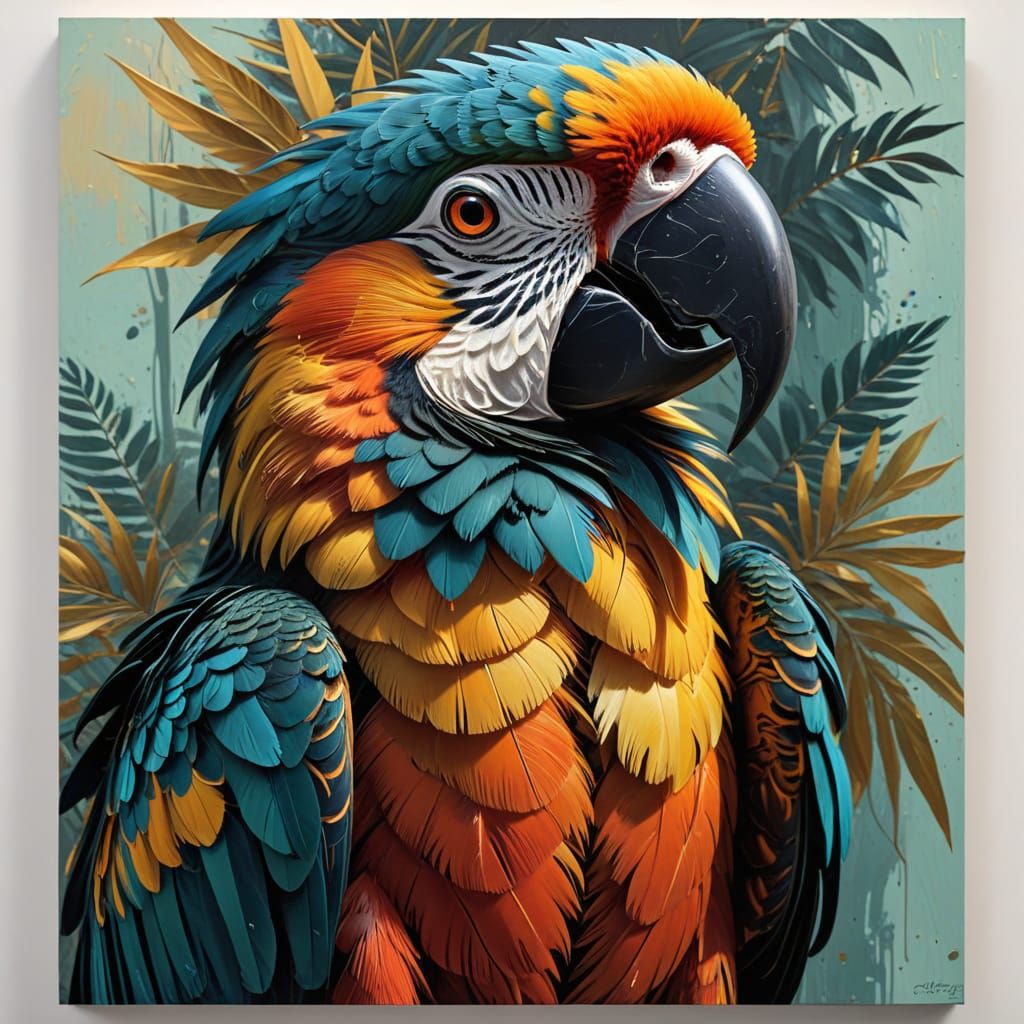 Vibrant Parrot Head in Neo-Impressionist Style with Fractal ...