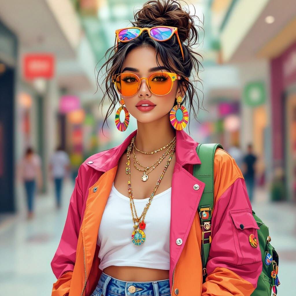 Malaysian Woman with Colorful Accessories in Illustrative St...