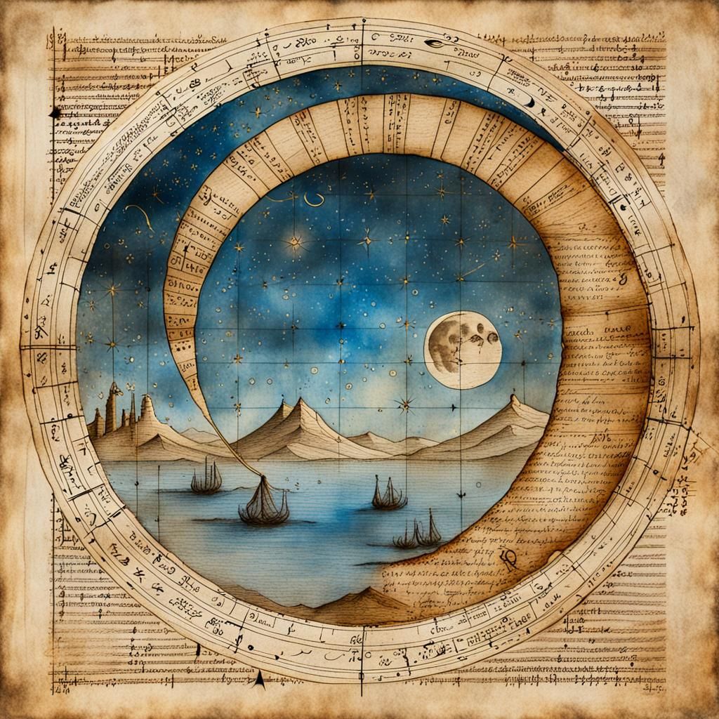 Moon Cycle Drawing in Leonardo Da Vinci Style