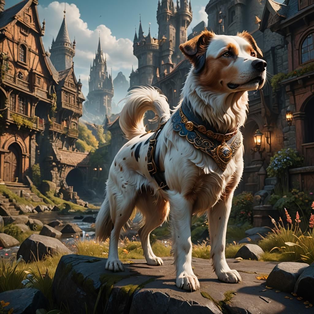 Fantastical Dog Matte Painting in Deep Color