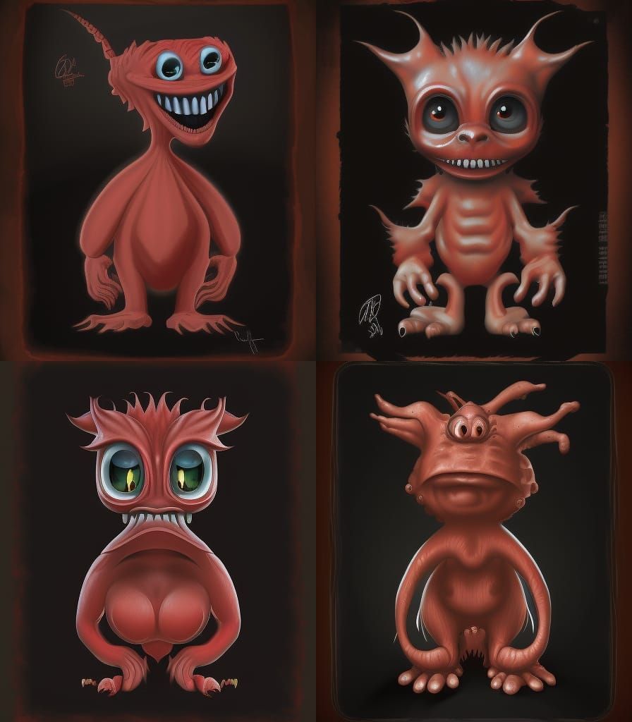 a digital painting of a red monster with big eyes, a character portrait by Ed Roth, deviantart contest winner, pop surre...