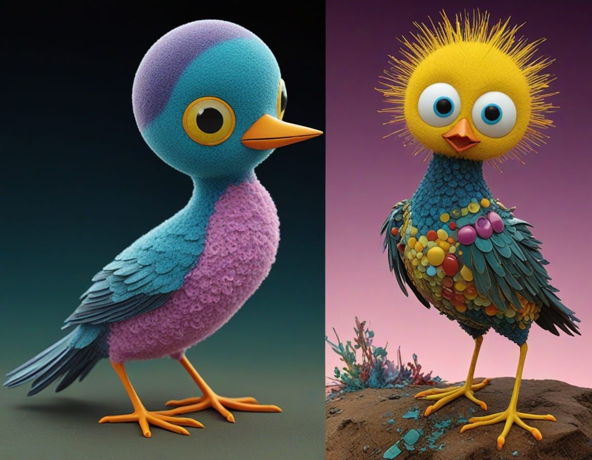 a little fuzzy tweety bird made of  3D infinite curved inter...