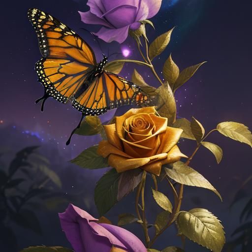 Golden Rose with Butterfly in Fantasy Art