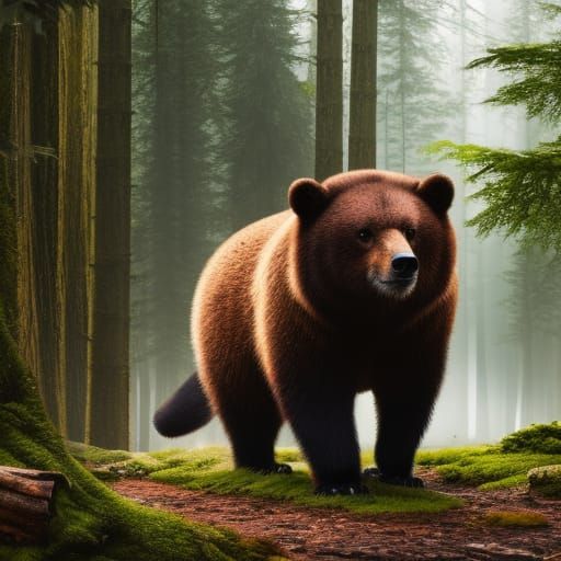 Hyperrealistic Bear Drinks Beer in Forest, 4K