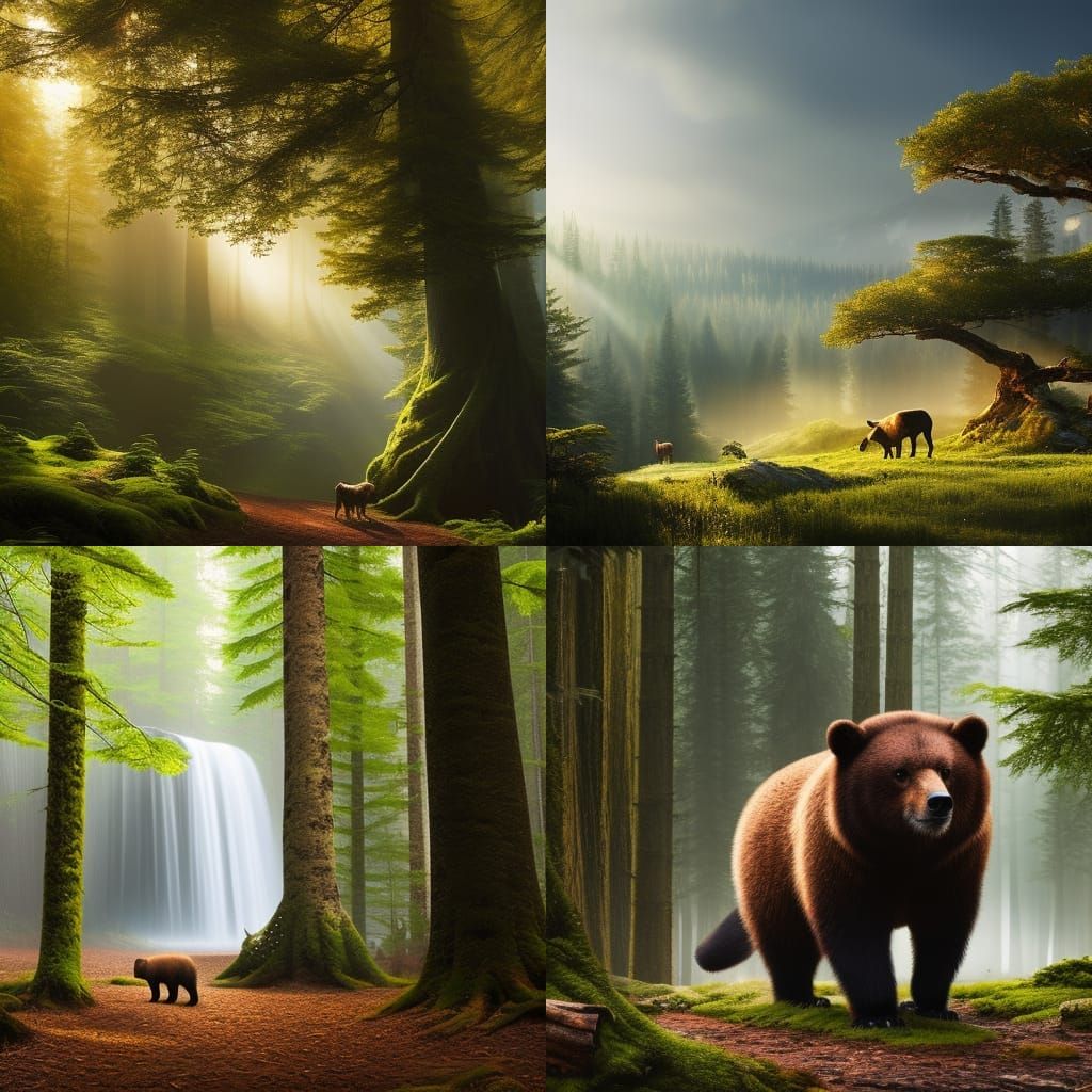 Hyperrealistic Bear Drinks Beer in Forest