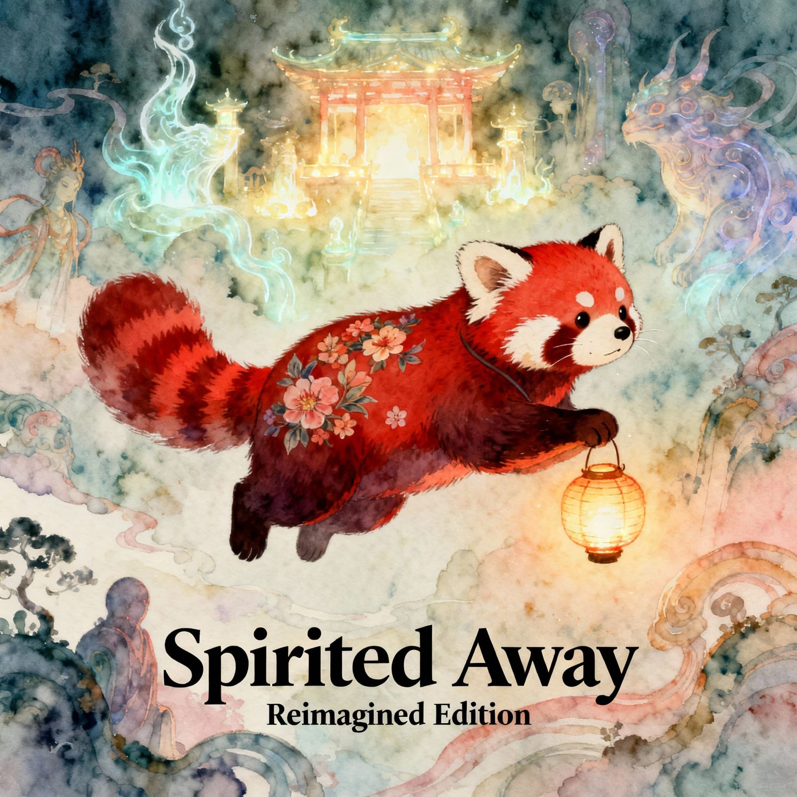 Spirited Away Poster: Whimsical Panda in Dreamlike Spirit Wo...