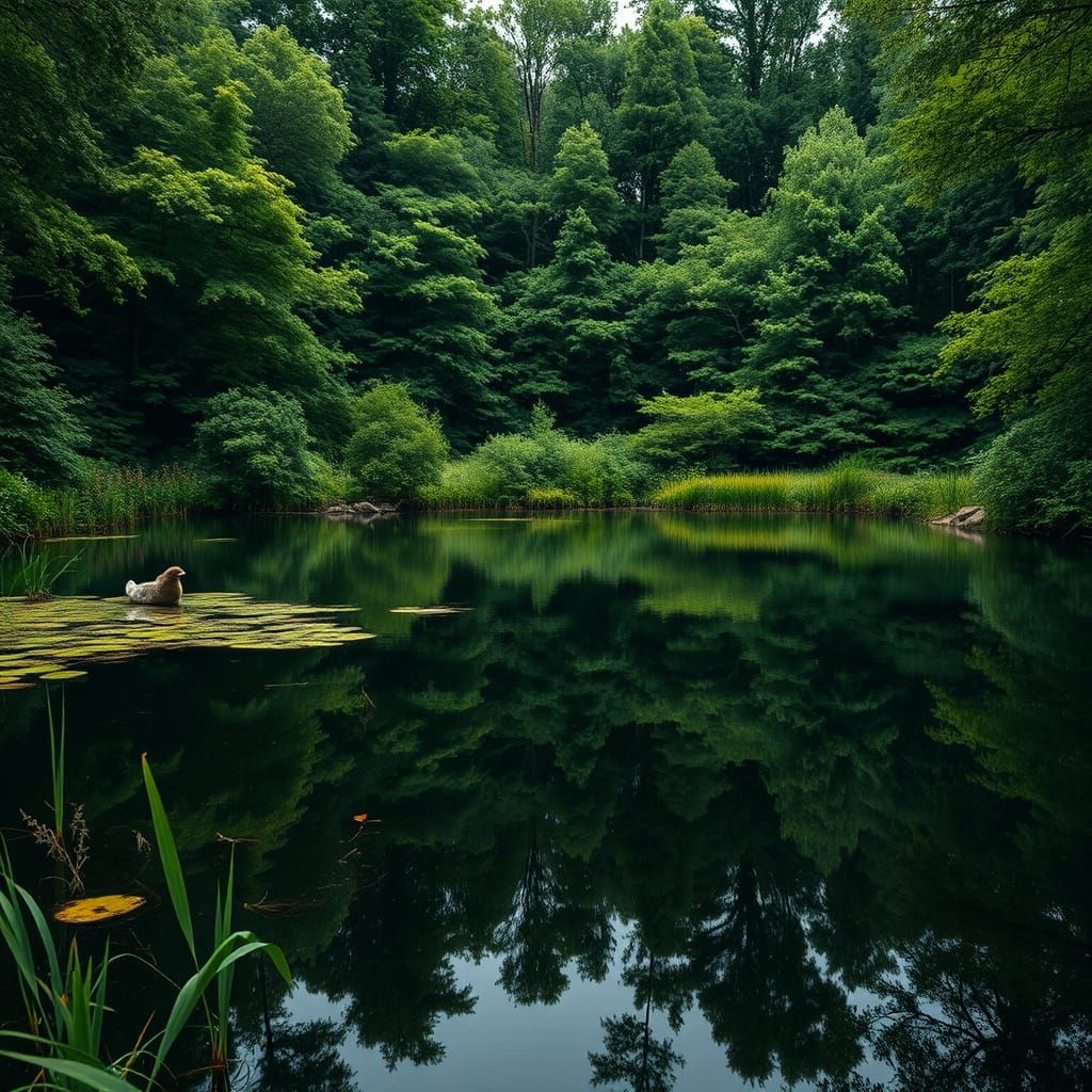 Serene New England Pond in Hyperrealistic Detail