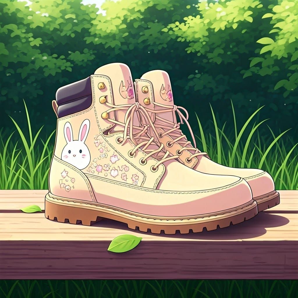 Pastel Anime Hiking Boots with Rabbit Design