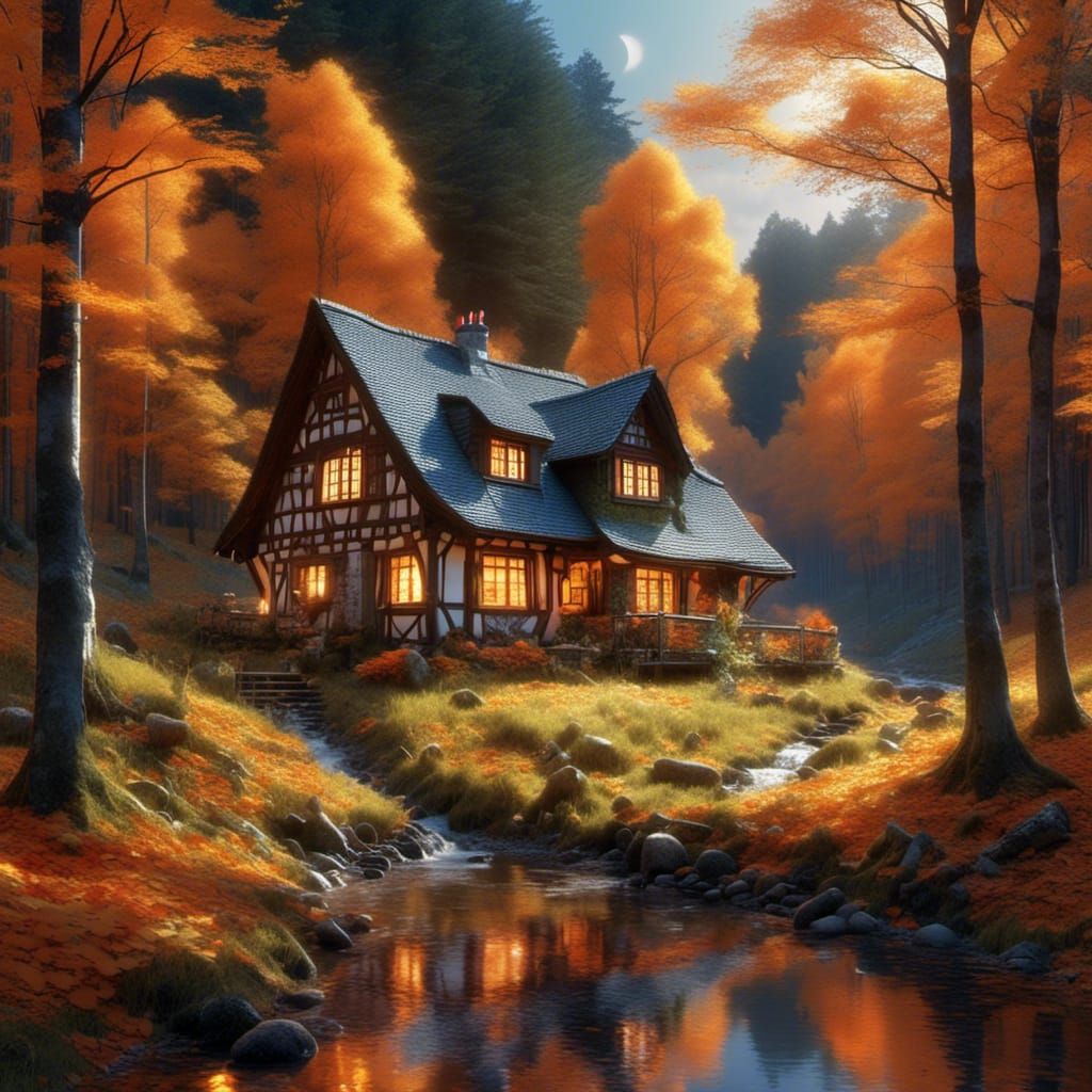 Autumn Cottage in Black Forest, Fantasy Landscape