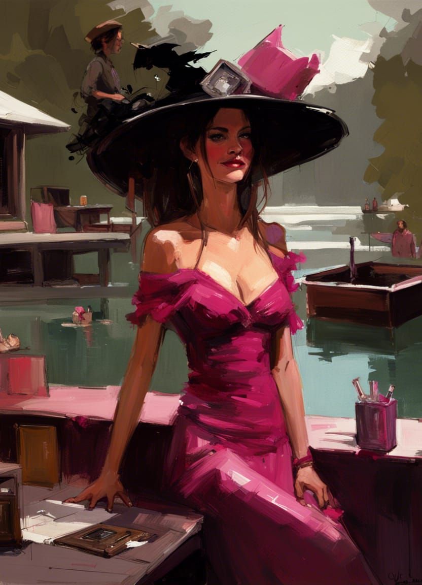 Vibrant Portrait on Lake House Patio, Digital Painting