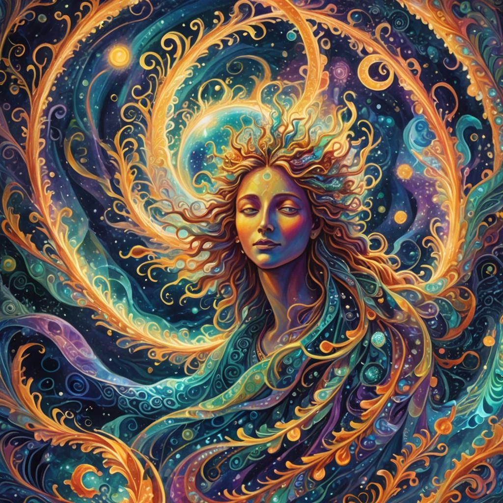 Astral Being Emerges from Vibrant Ocean: Visionary Art