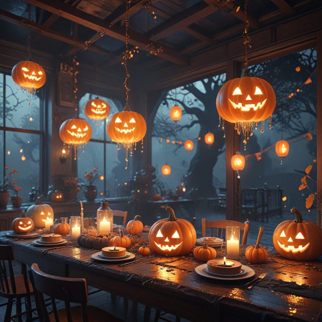 Spooky Birthday Party with Ghosts and Pumpkin Lamps