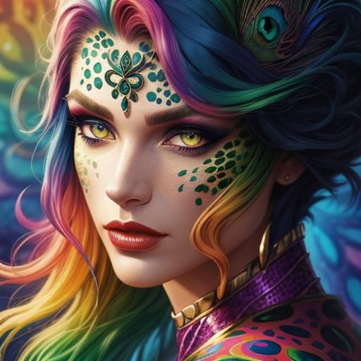 Woman with Rainbow Scales in Comic Book Style