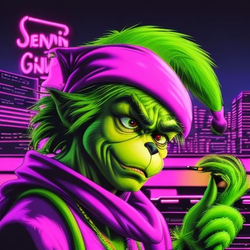 The Grinch in Synthwave Neon Retro Style