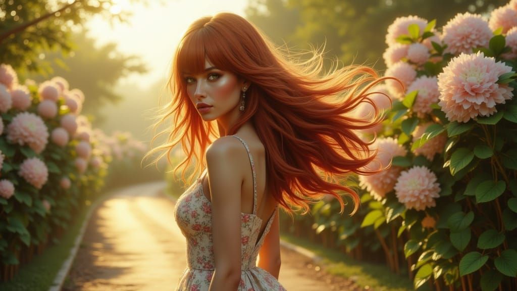 Melancholic Woman in Sundress on Memory Lane