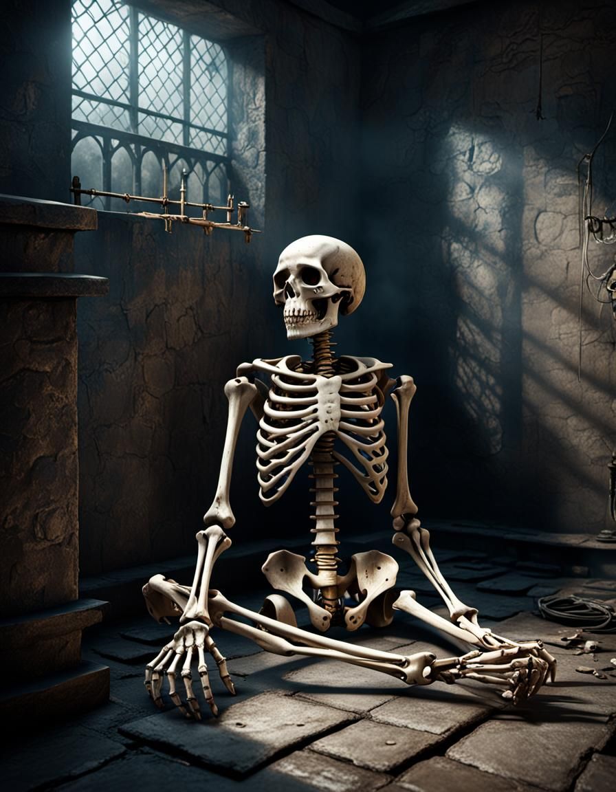 Skeleton in Prison Cell: Fantasy Concept Art